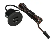 Зарядное USB устройство USB CHARGE-S 2xUSB черный,  для мебели, встраив., с пружинами, вых. 5VDC max. 1x2,1A/2x1,05A, вход 12VDC, 2,0A с проводом 2м 2x0.34мм² с конн. L813, без сет.адаптера — купить оптом и в розницу в интернет магазине GTV-Meridian.